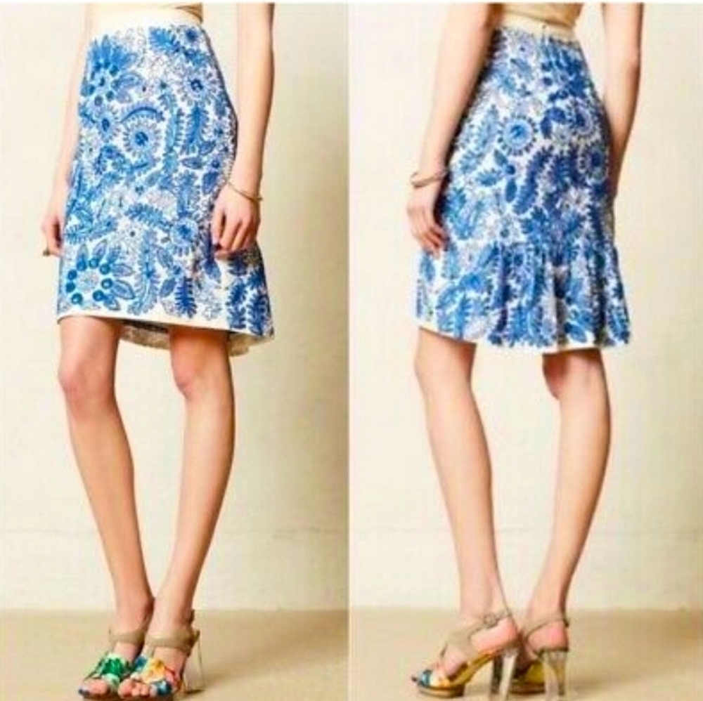 Anthro Moulinette Soeurs Embroidered Sequin Skirt